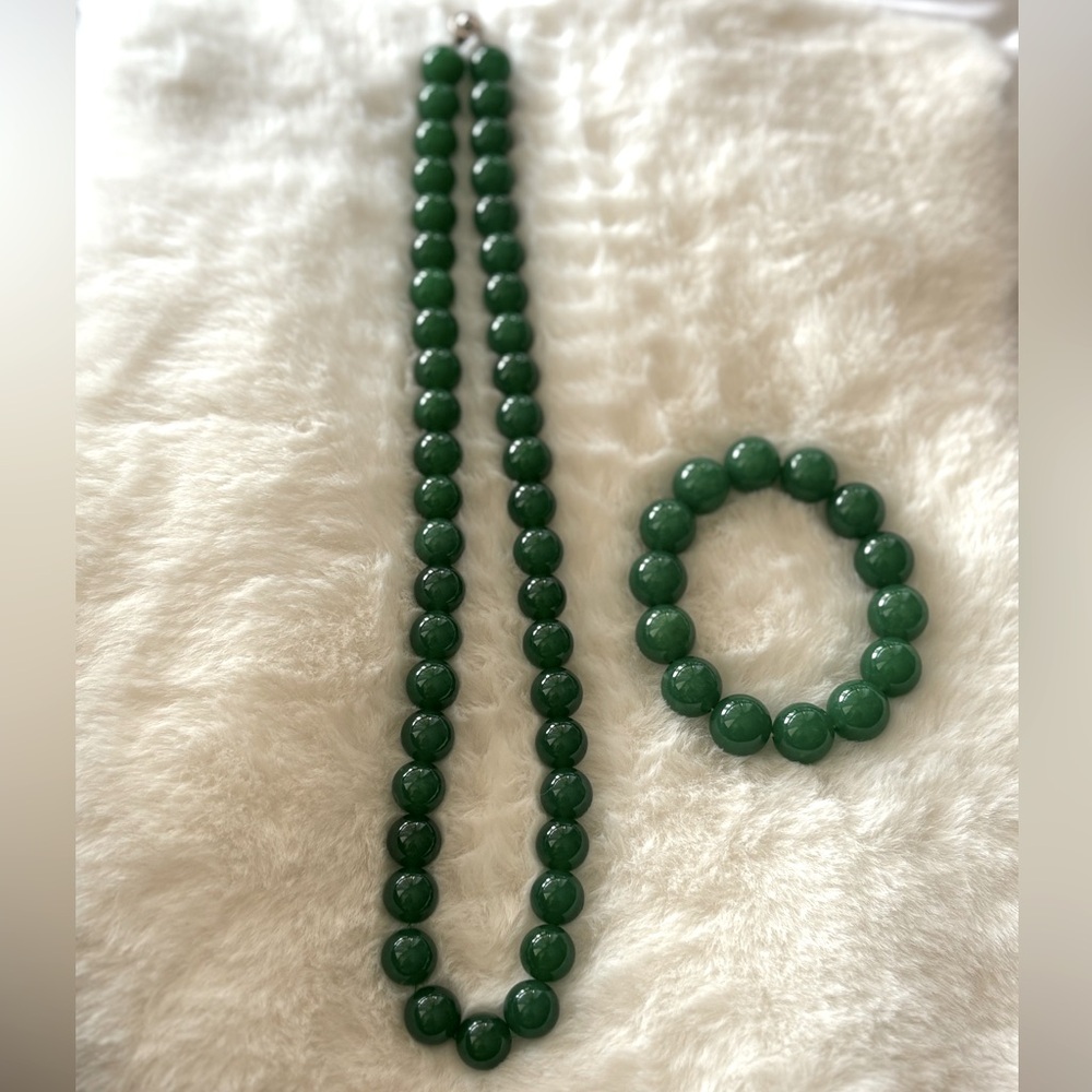 💚 TENG YUE Green Agate Bead Necklace & Bracelet Set – Faux Jade Look 💚